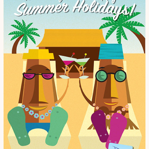 Tiki summer greeting card. Digital illustration / Adobe Illustrator